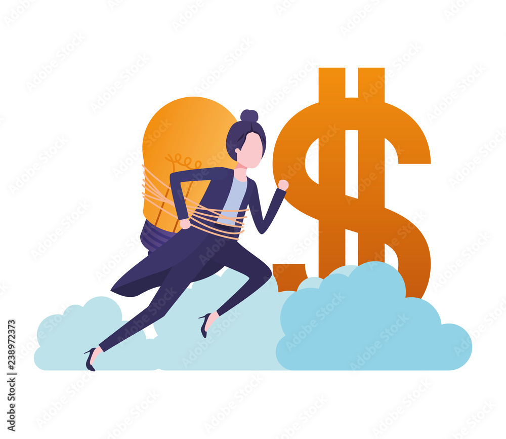 businesswoman with dollar sign avatar character businesswoman with dollar sign avatar character