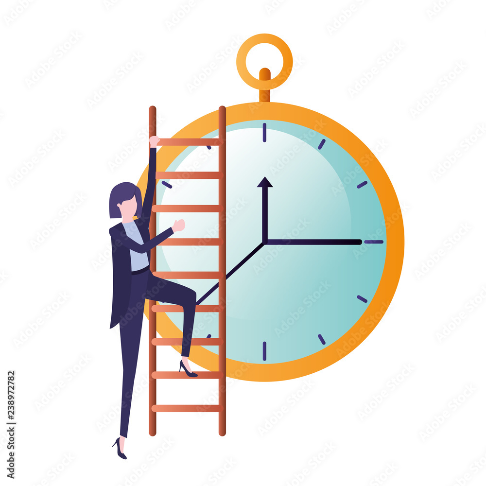 businesswoman with stair and clock avatar character