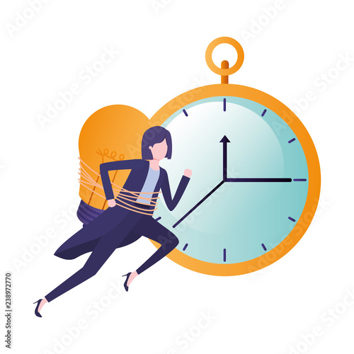 businesswoman with clock and light bulb character photo