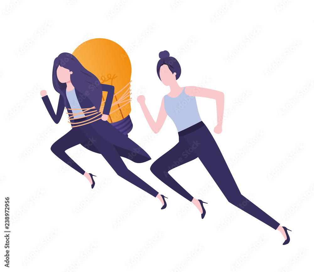 Businesswomen with lightbulb avatar character Businesswomen with lightbulb avatar character
