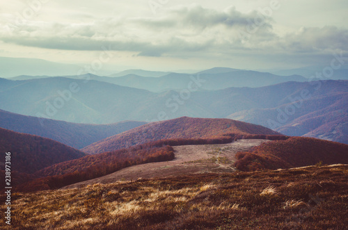 Autumn mountains in cloudly day