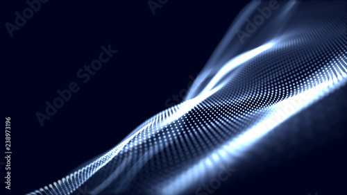 Digital wave background abstract title of particle dark blue color illustration.