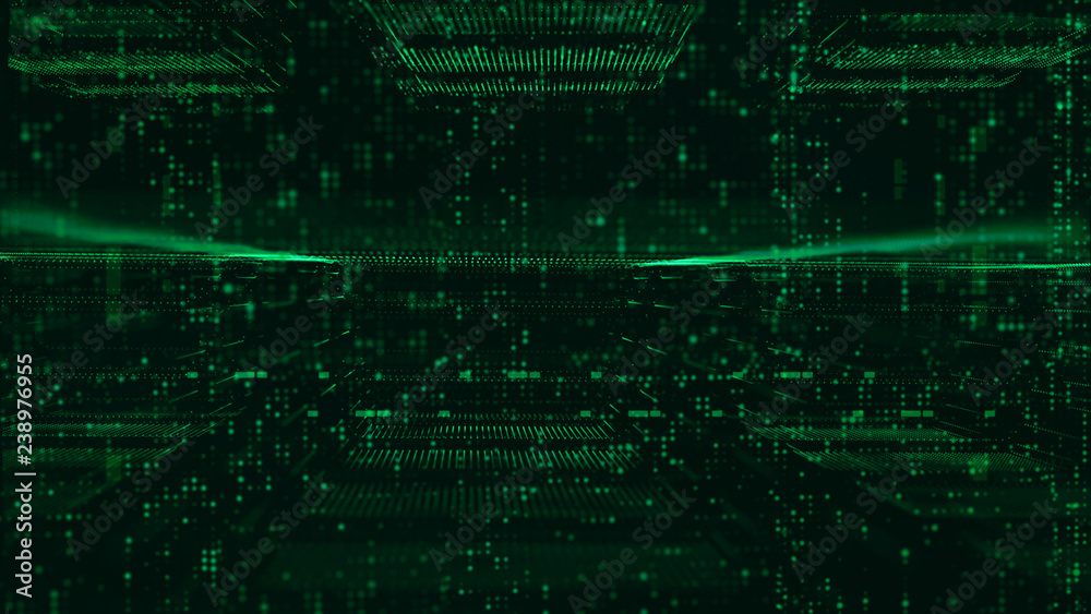 Digital matrix particles and grid abstract background Digital matrix particles and grid abstract background