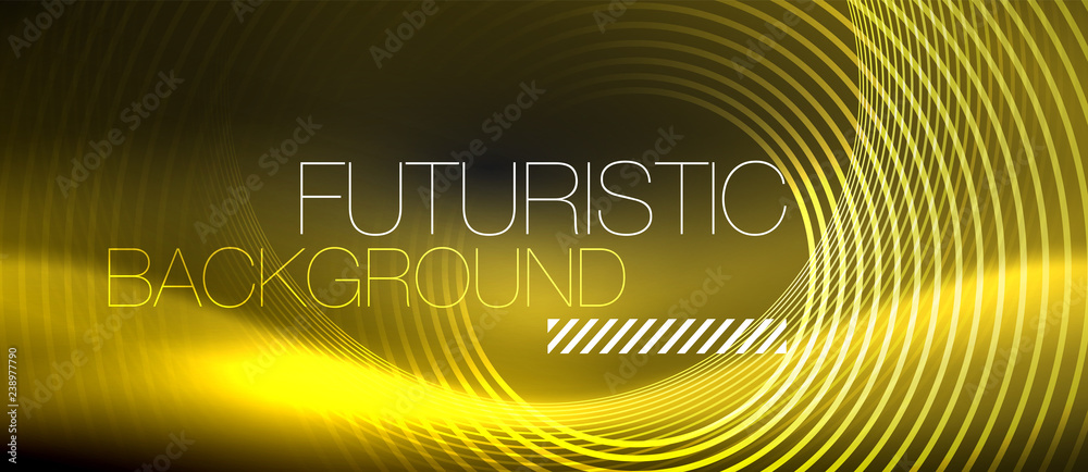 Dark abstract background with glowing neon circles Dark abstract background with glowing neon circles