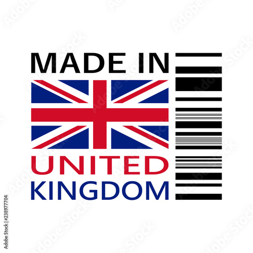 made in United Kingdom logo with bar code, logo prodotto nel Regno unito con codice a barre