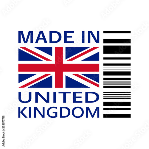made in United Kingdom logo with bar code, logo prodotto nel Regno unito con codice a barre