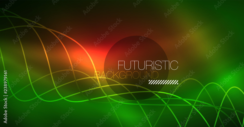 Abstract shiny glowinng color wave design element on dark background - science or technology concept Abstract shiny glowinng color wave design element on dark background - science or technology concept