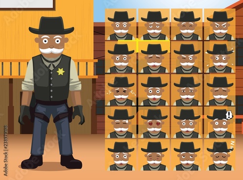 Western Old Sheriff Cartoon Character Emotions