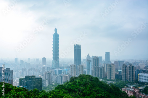Taipei cityscape in a cloudy and foggy day taken from the elephant mountain viewpoint