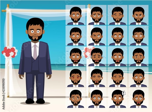 Man Black Groom Cartoon Emotion faces Vector Illustration