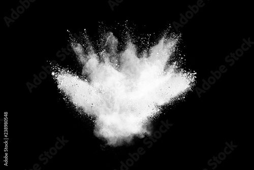 White powder explosion on black background. 