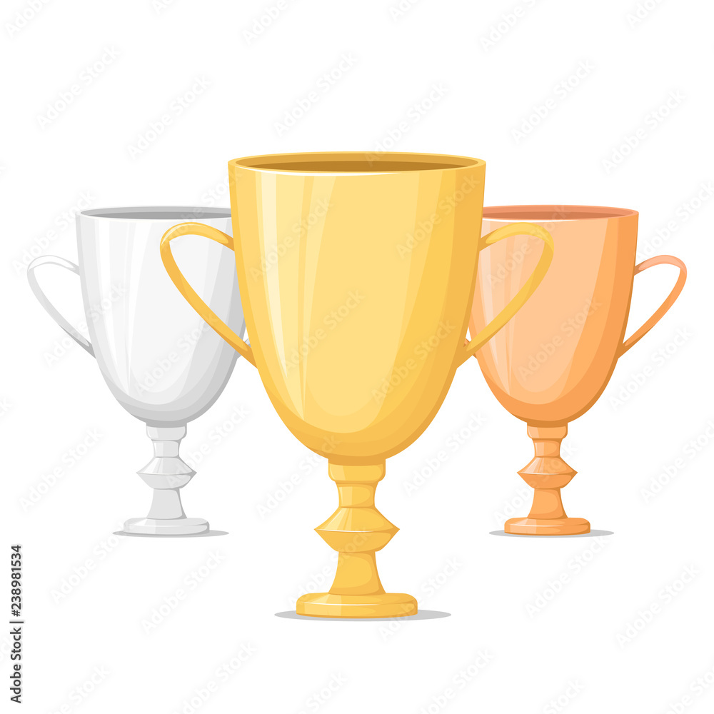 Gold, silver and bronze winners cup. Trophy. Isolated on white background.  Cartoon style Stock Vector | Adobe Stock