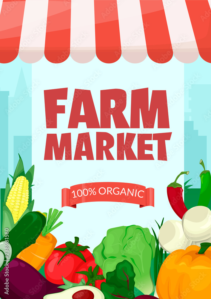 Banner template for farmers  organic Local shop. Selling fruit  and vegetables. Produce  style vector Stock Vector | Adobe  Stock