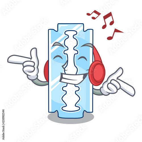 Listening music razor blade and border cartoon cyan