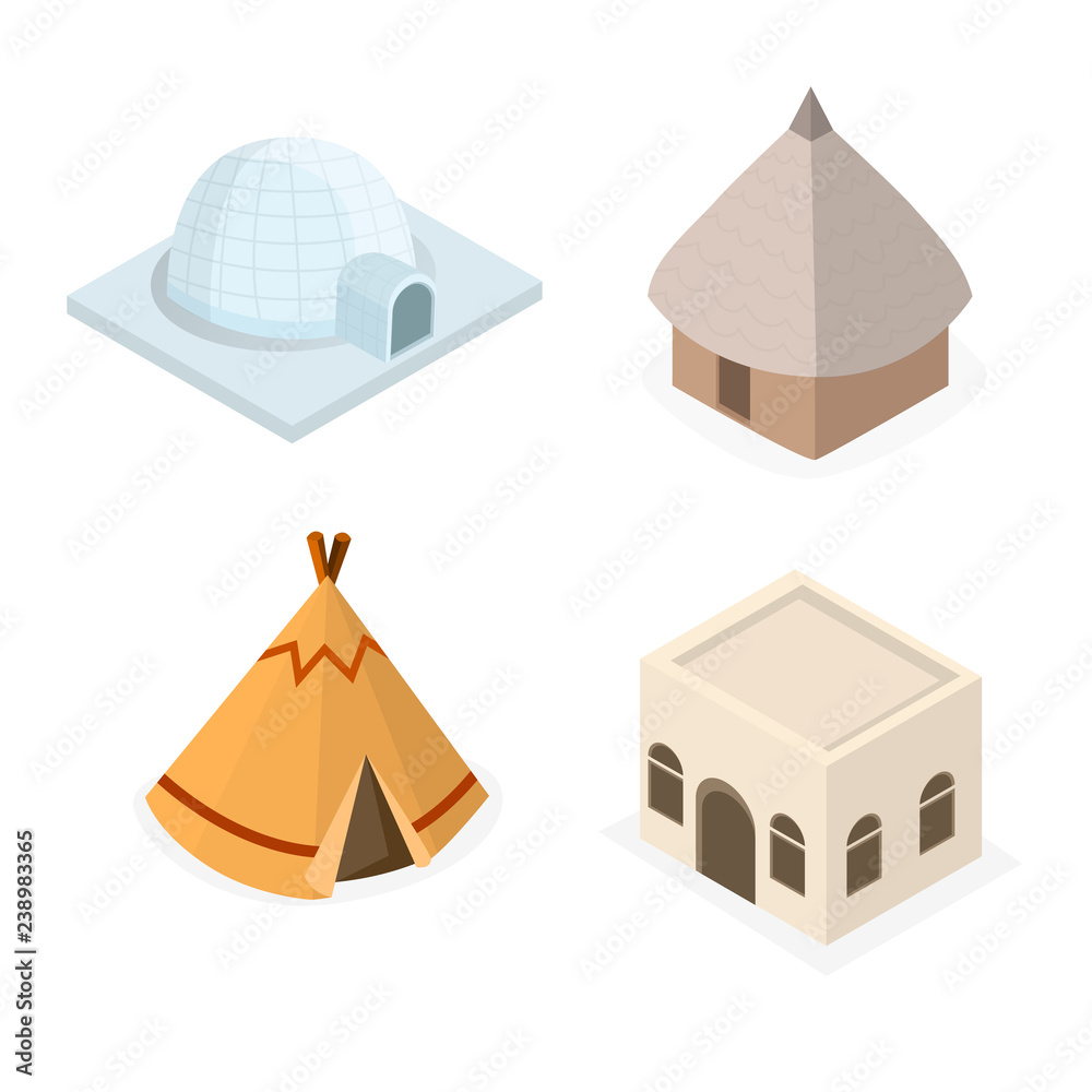 Set Isometric Tribal Native House From Different World Tribe Illustration Vector Cartoon Set Isometric Tribal Native House From Different World Tribe Illustration Vector Cartoon