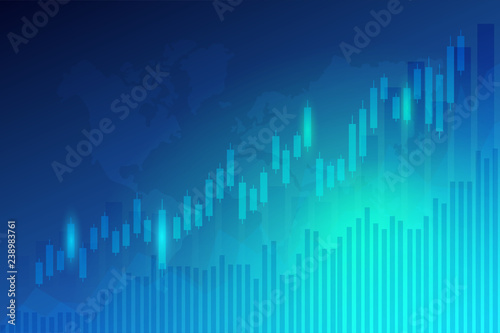Business candle stick graph chart of stock market investment trading on blue background.Bullish point, Trend of graph. Eps10 Vector illustration.