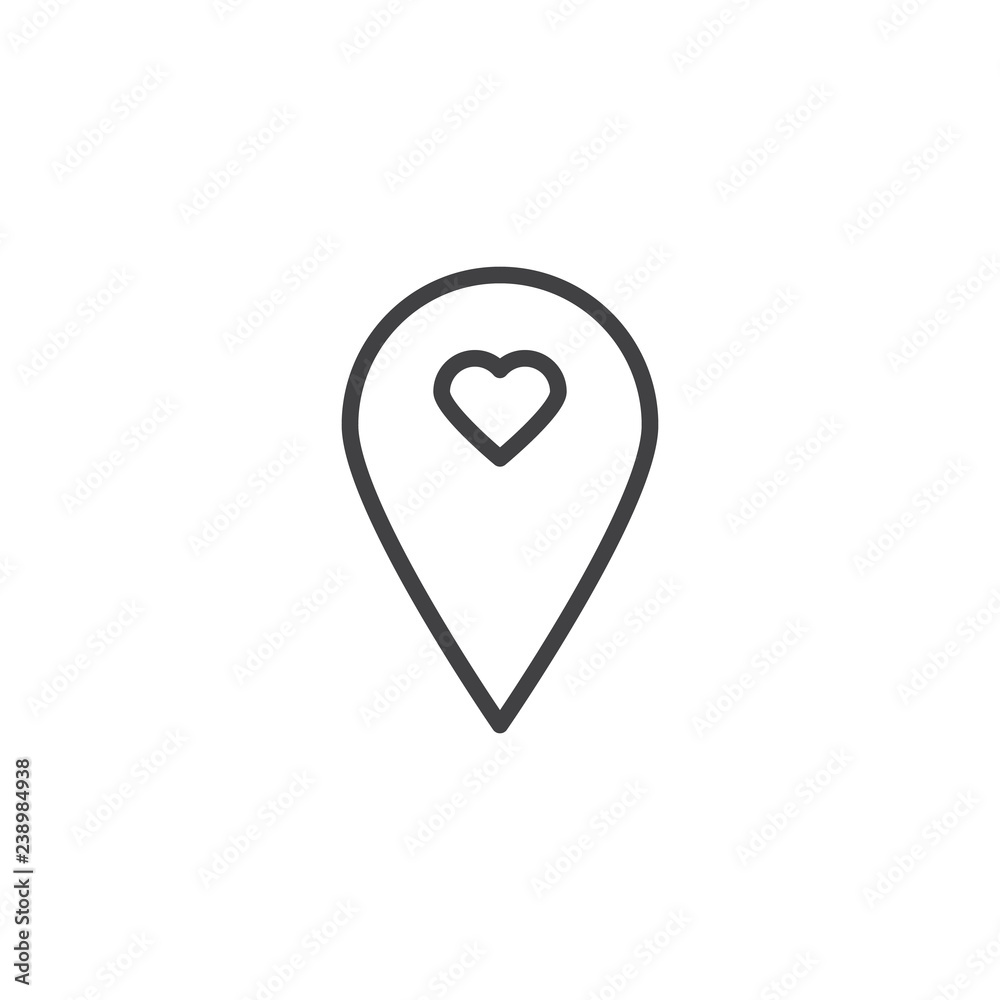 Heart pin location outline icon. linear style sign for mobile concept and web design. Map pointer with heart simple line vector icon. Symbol, logo illustration. Pixel perfect vector graphics Heart pin location outline icon. linear style sign for mobile concept and web design. Map pointer with heart simple line vector icon. Symbol, logo illustration. Pixel perfect vector graphics