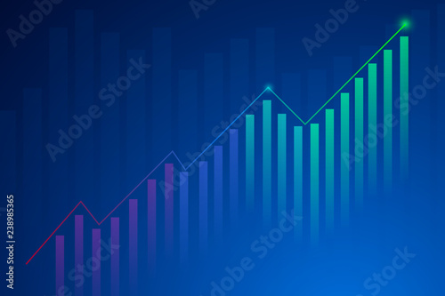 Business candle stick graph chart of stock market investment trading on blue background.Bullish point, Trend of graph. Eps10 Vector illustration. - Vector