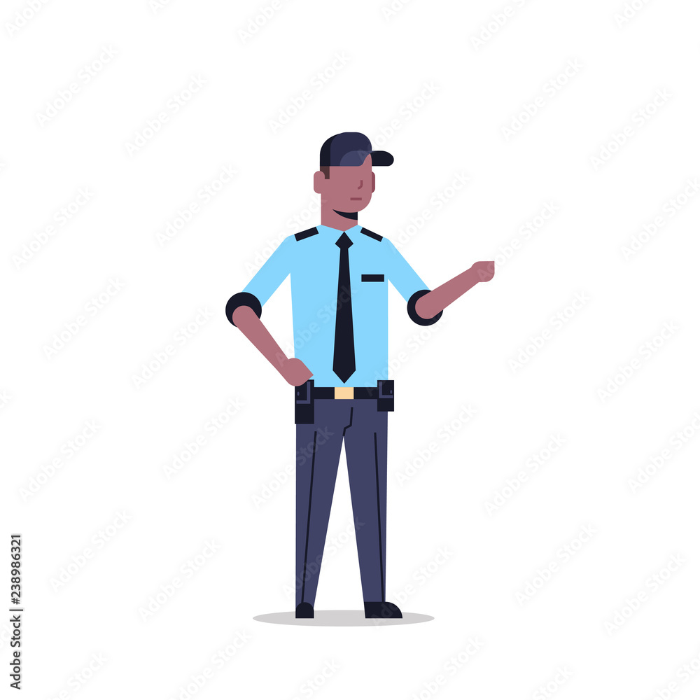 african american security guard man in uniform point to something police officer male cartoon character full length flat isolated african american security guard man in uniform point to something police officer male cartoon character full length flat isolated