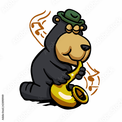 Funny bear saxophonist plays jazz 
