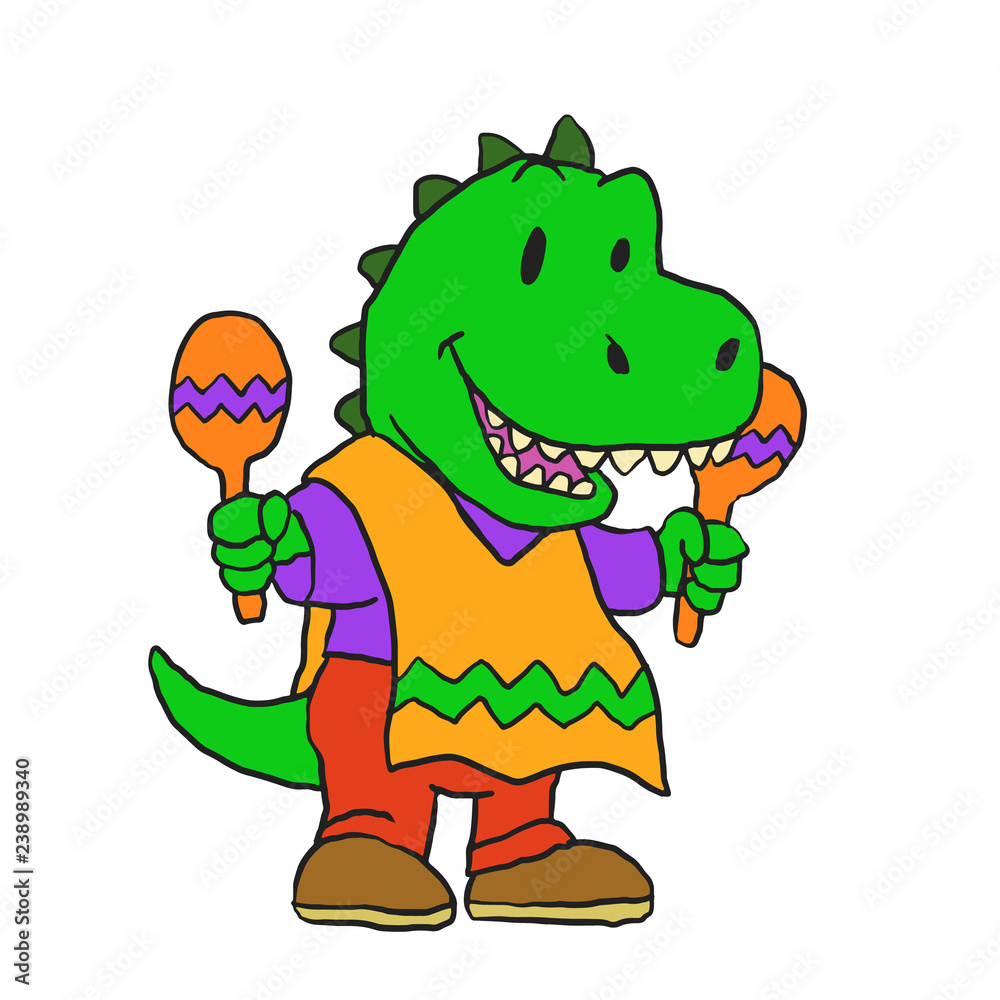 Funny dinosaur with maracas