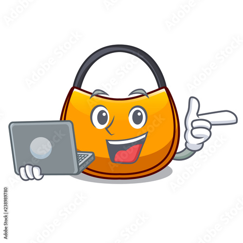 With laptop female hobo bag isolated on mascot