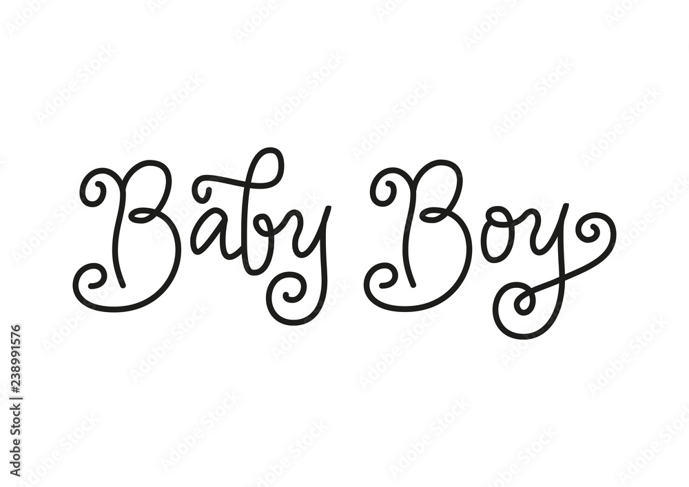 Modern calligraphy lettering of Baby Boy in black in monoline style isolated on white background for decoration, poster, banner, greeting card, a birth certificate, birthday, embroidery, fancywork