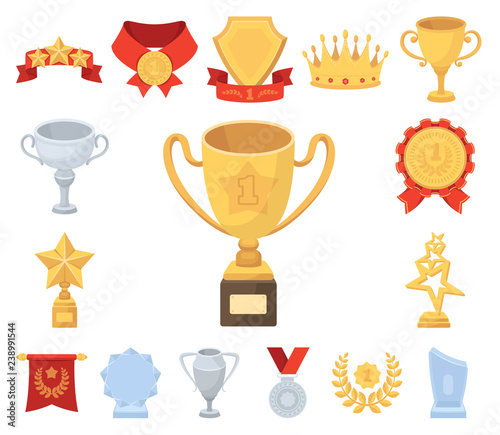 Awards and trophies cartoon icons in set collection for design.Reward and achievement vector symbol stock web illustration.