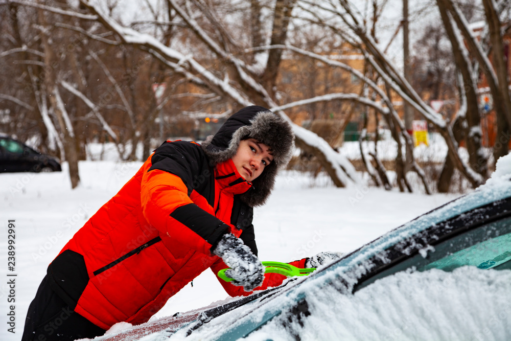 custom made wallpaper toronto digitalTeenager to clean the car from snow in winter