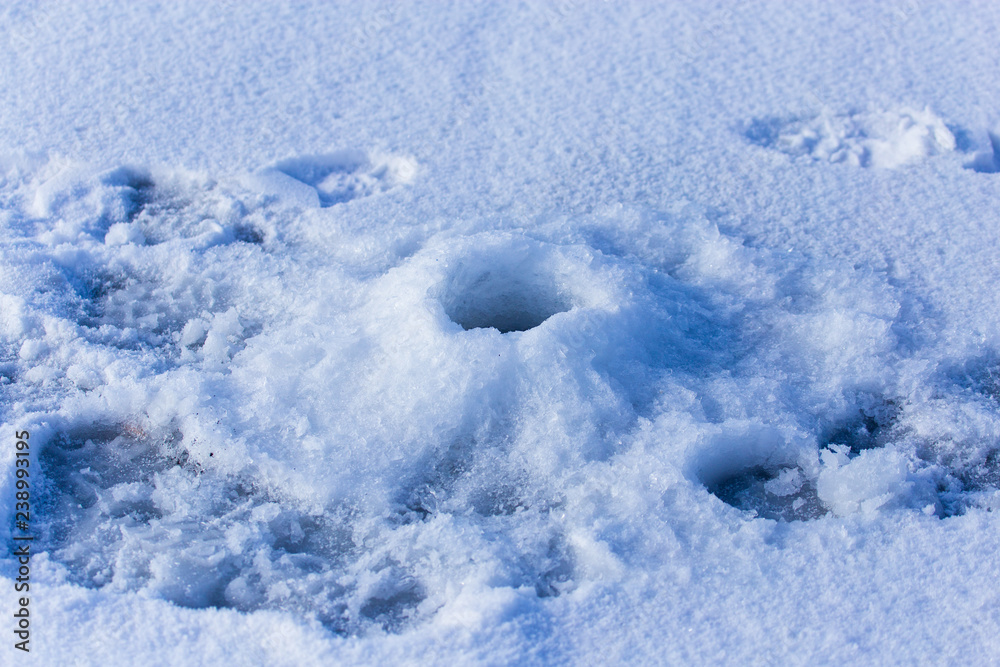 Hole in the ice for fishing as background