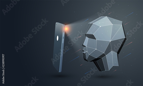 Biometric identification or Facial recognition system concept.