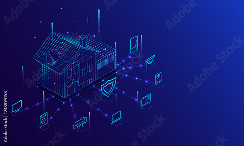 Smart home connected and control with technology devices through internet network, Internet of things background.