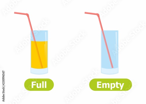 Vector antonyms and opposites. Illustrations on white background. Card for children сan be used as a teaching aid for a foreign language learning. Full and Empty.