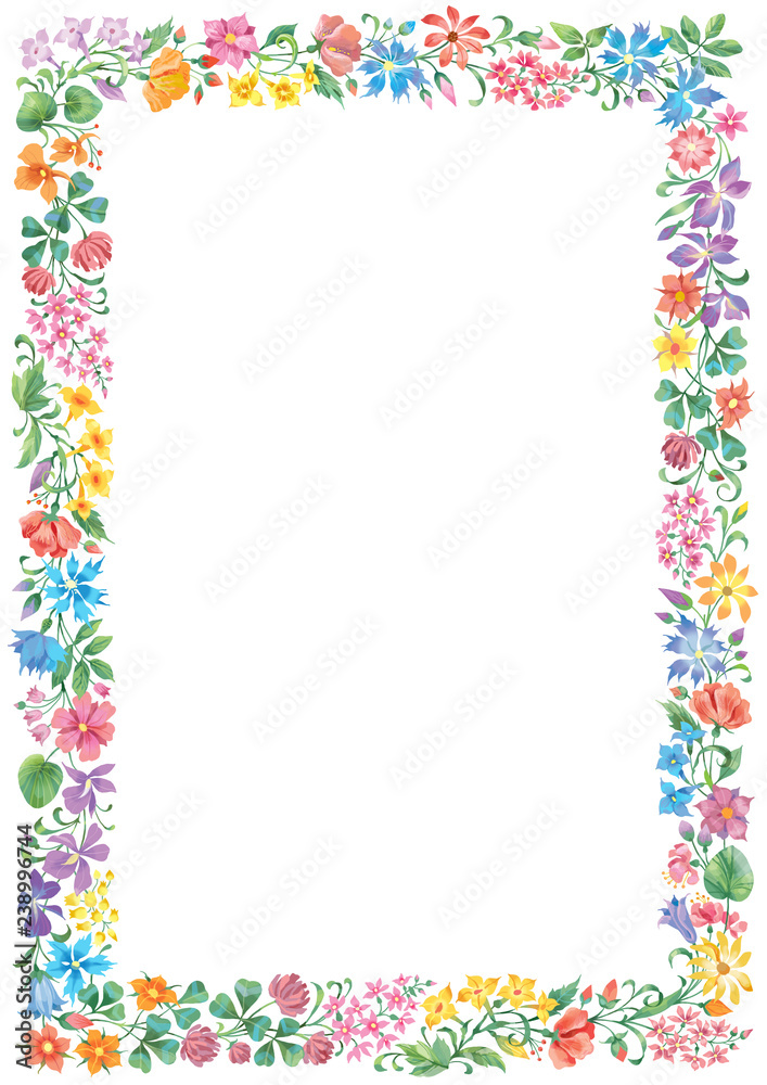 Colorful herbs and flowers frame isolated on white Colorful herbs and flowers frame isolated on white
