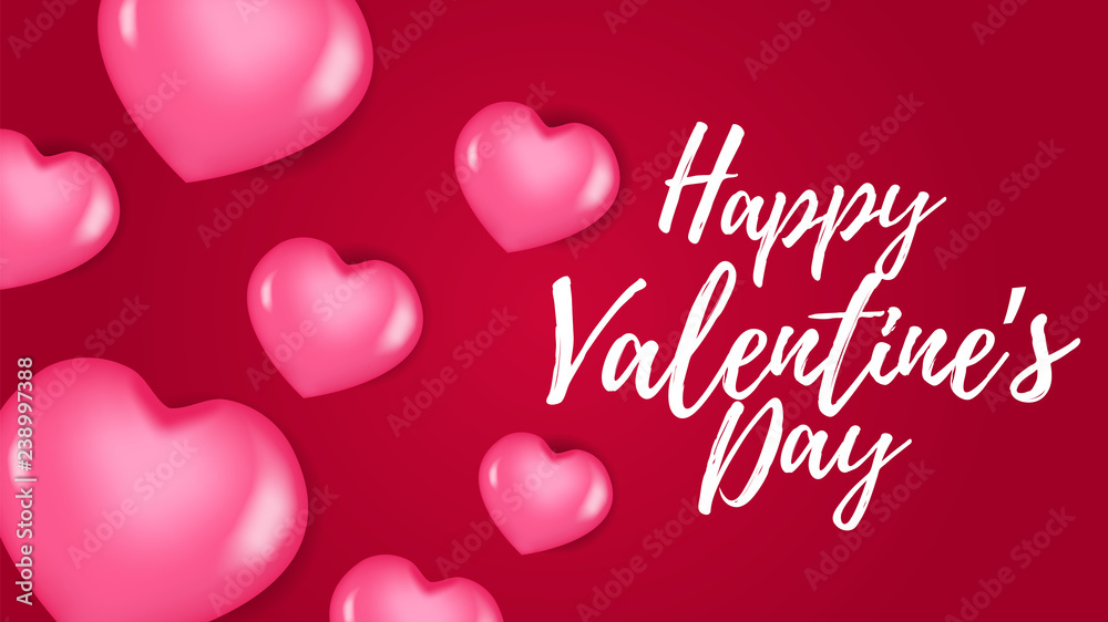 Happy Valentine banner template with 3D hearth pink red balloon. vector illustration