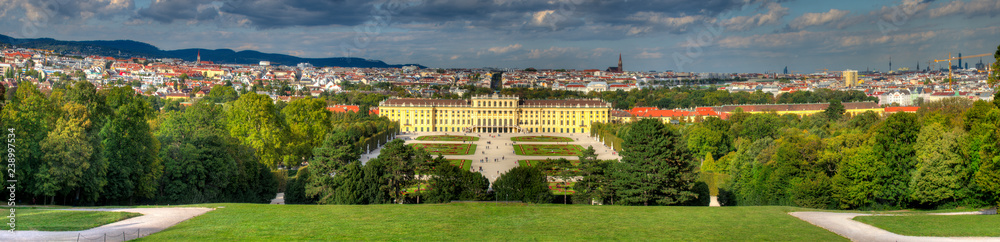 Naklejka premium Widok Wiednia z pałacem Schönbrunn na pierwszym planie
