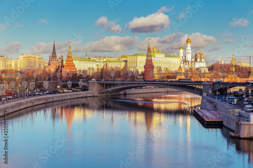 Moskva river and Kremlin view from the bridge