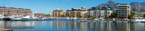 Cape Town harbour panoramic view with yachts and boats and luxury apartment buildings