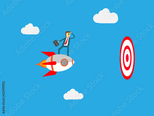 vector of businessman stand on a rocket fly to target,business concept