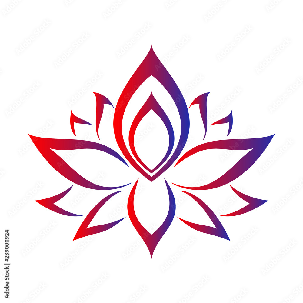 Vector lotus flower. Red and blue isolated on white background. Ethnic oriental ornament