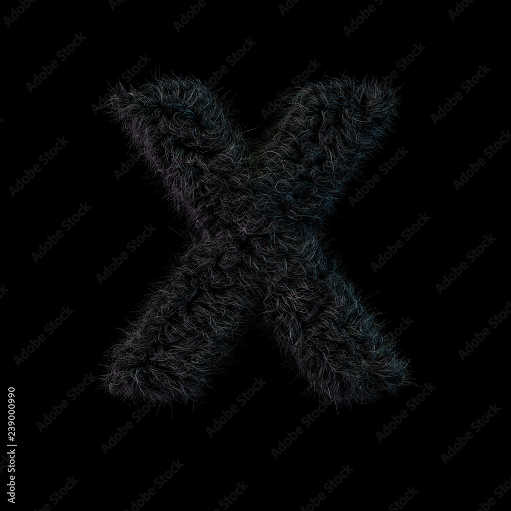 Uppercase fluffy and furry black font. Letter X. 3D Uppercase fluffy and furry black font. Letter X. 3D