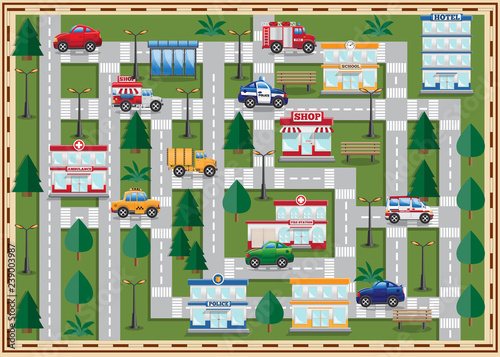 Plan of the city. Side view. Vector illustration.