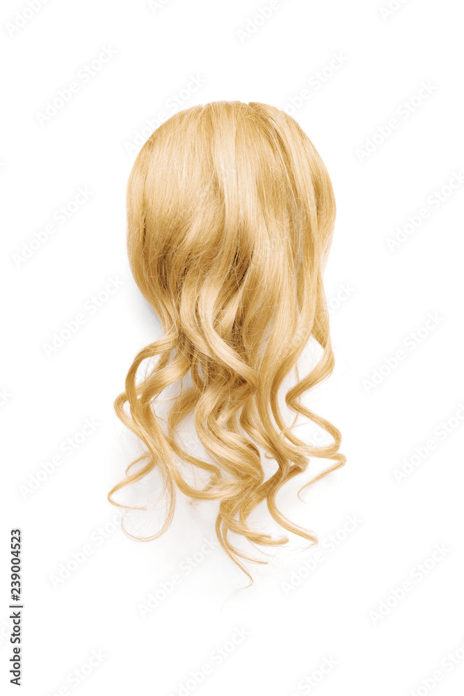 Naklejka premium Natural wavy blond hair on white background. Woman's head back view