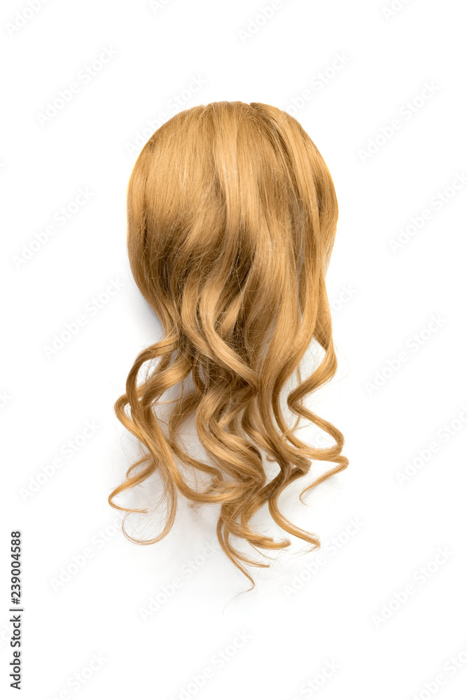 Naklejka premium Natural wavy brown hair on white background. Woman's head back view