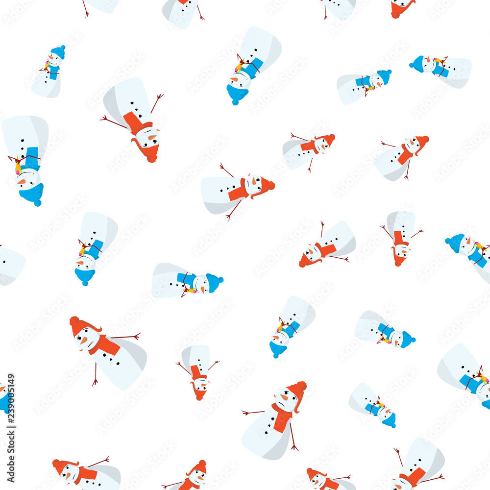 Christmas Seamless Pattern Background with Snowman. Vector Illustration.