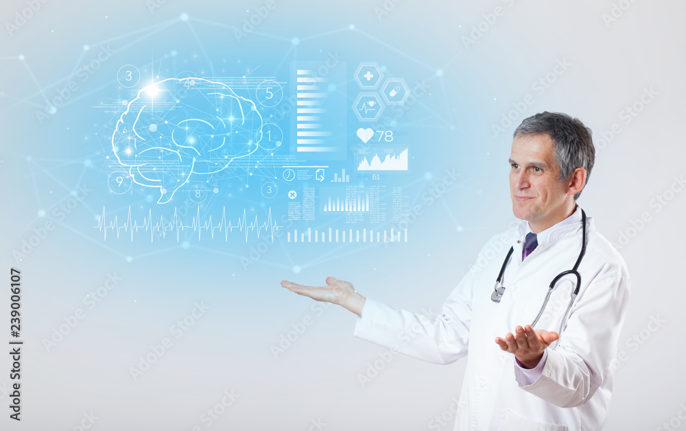 Middle aged neurologist showing the test result
Middle aged neurologist showing the test result