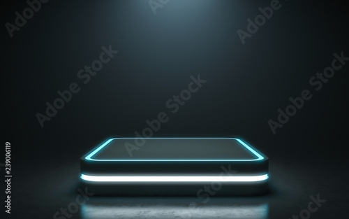 Futuristic pedestal for display. Blank podium for product. 3d rendering