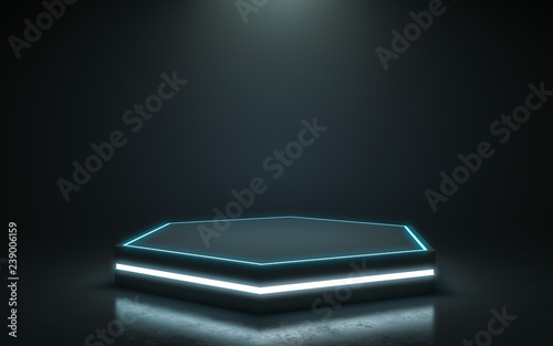 Futuristic pedestal for display. Blank podium for product. 3d rendering