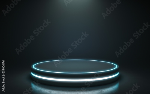 Futuristic pedestal for display. Blank podium for product. 3d rendering photo