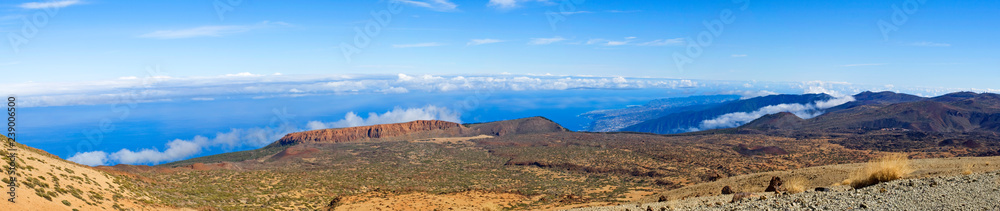 view of the island of Tenerife from the foot of the volcano Teide